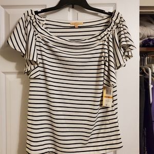 Gibson Latimer off shoulder striped knit top